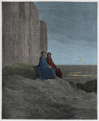 Purgatorio, Canto 9: Crepuscolo (illustrazione dalla Divina Commedia di Dante Alighieri, 1885) da Gustave after Dore